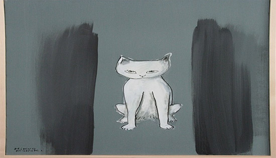 Mikuo KONOKI, White Cat and Skull 65.5 50cm ,oil on canvas