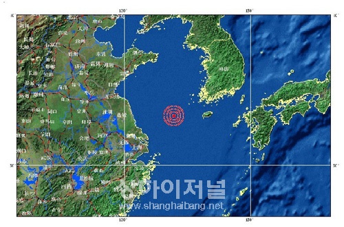 상하이 동북쪽 해역 5.0 규모 지진 발생