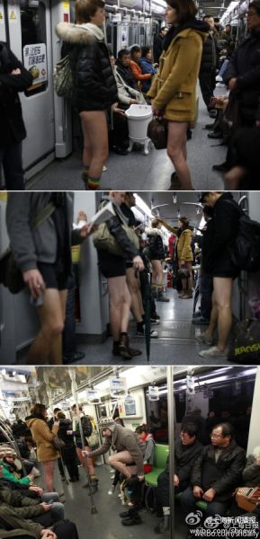 '바지 벗고 지하철 타기' 행사 상하이 지하철에서도 등장